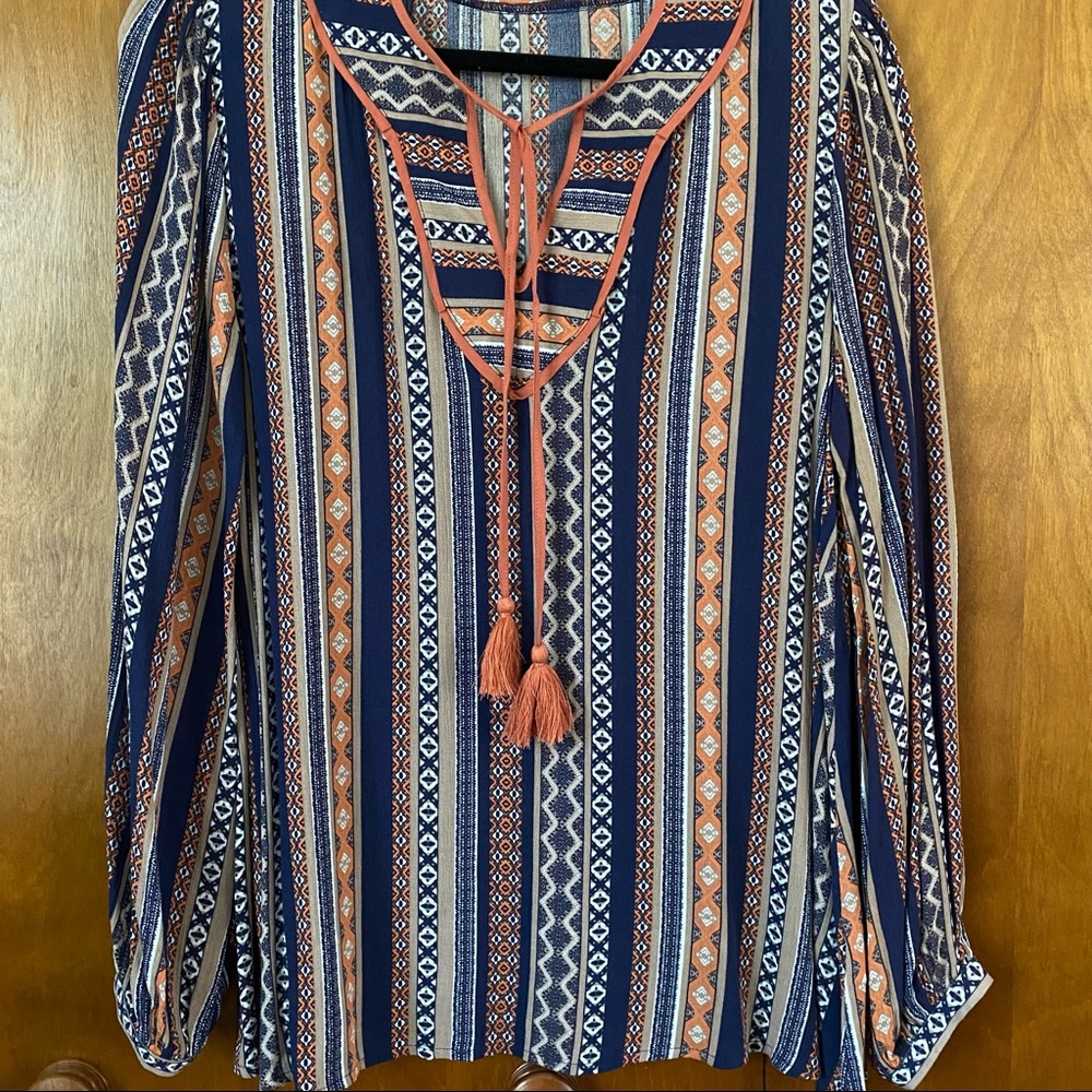 Jodifl Tunic Top Size Small Dark Blue with Tassels. Like New. Perfect for Fall!!